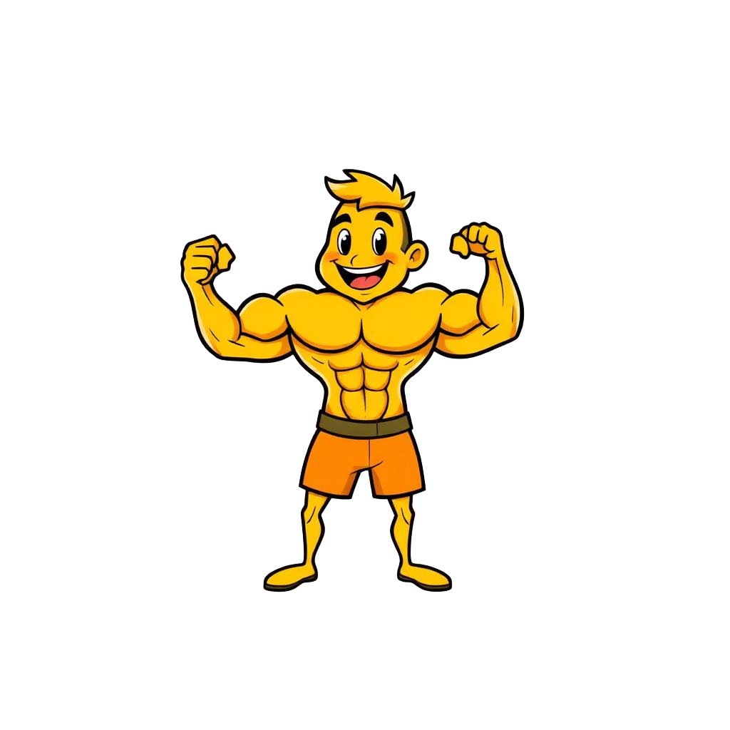 BrightFit mascot flexing biceps
